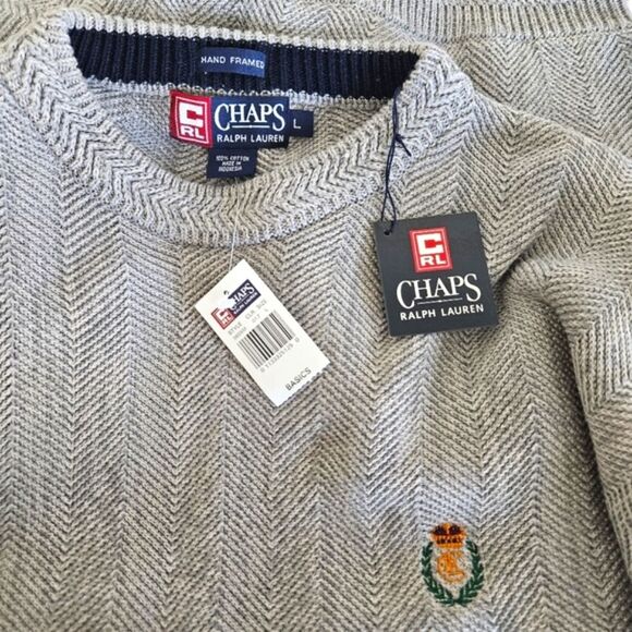 NWT Ralph Lauren Chaps | Crest Embroidered Fisherman Knit Sweater, Mens Large - Picture 7 of 7